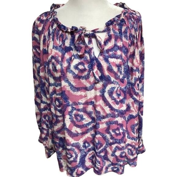 Suncoo Paris Long Sleeve Top, Blue/Pink/White, Size T2, Boho, Artistic, Colorful - Picture 1 of 8